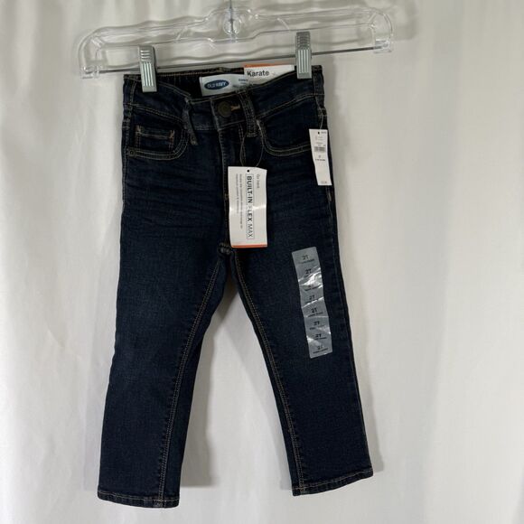 New Old Navy Karate Jeans Toddler 2T Dark Wash Denim Built In Flex Button Zip - Picture 1 of 10